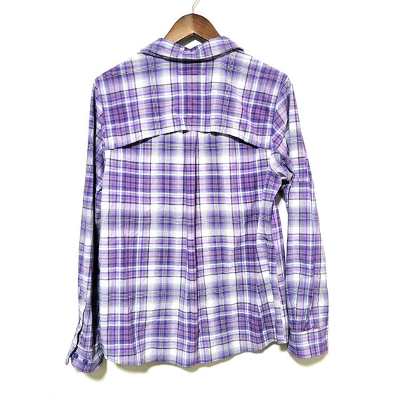 Duluth Trading Sidewinder Button-Up Shirt Purple Plaid Women's Size L Outdoor - Picture 2 of 5
